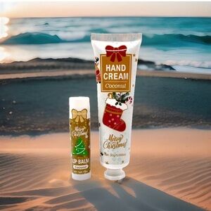 MISS FACTORX Holiday Themed Set- Coconut Hand Cream & Coconut Lip Balm